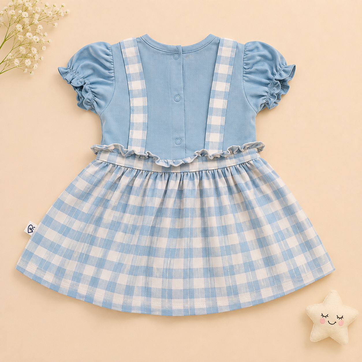Baby Girls Sky Blue Donald Duck Gingham Pinafore Dress