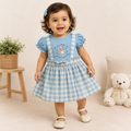 Baby Girls Sky Blue Winnie the Pooh Gingham Pinafore Dress