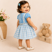 Baby Girls Sky Blue Winnie the Pooh Gingham Pinafore Dress