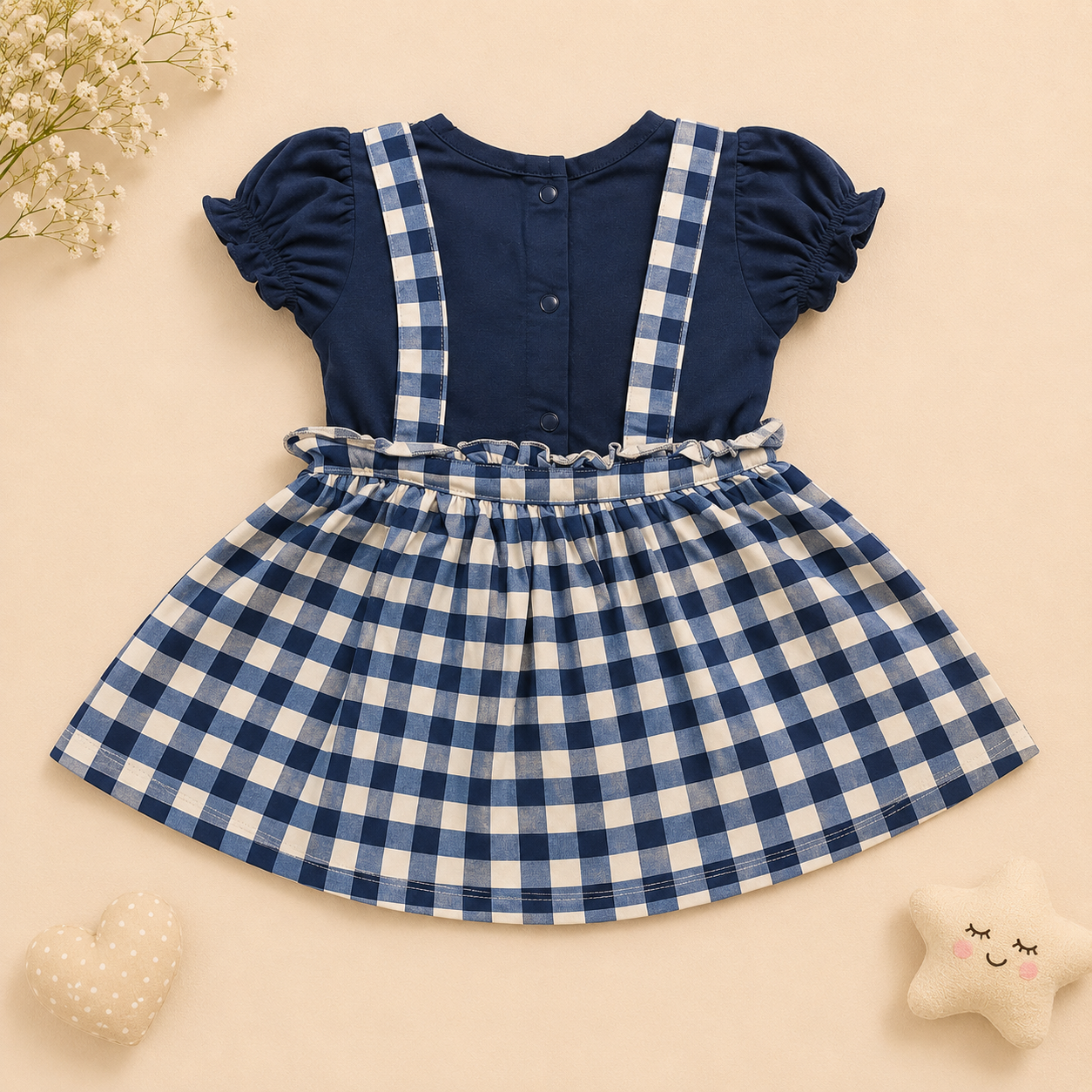 Baby Girls Sky Blue Donald Duck Gingham Pinafore Dress