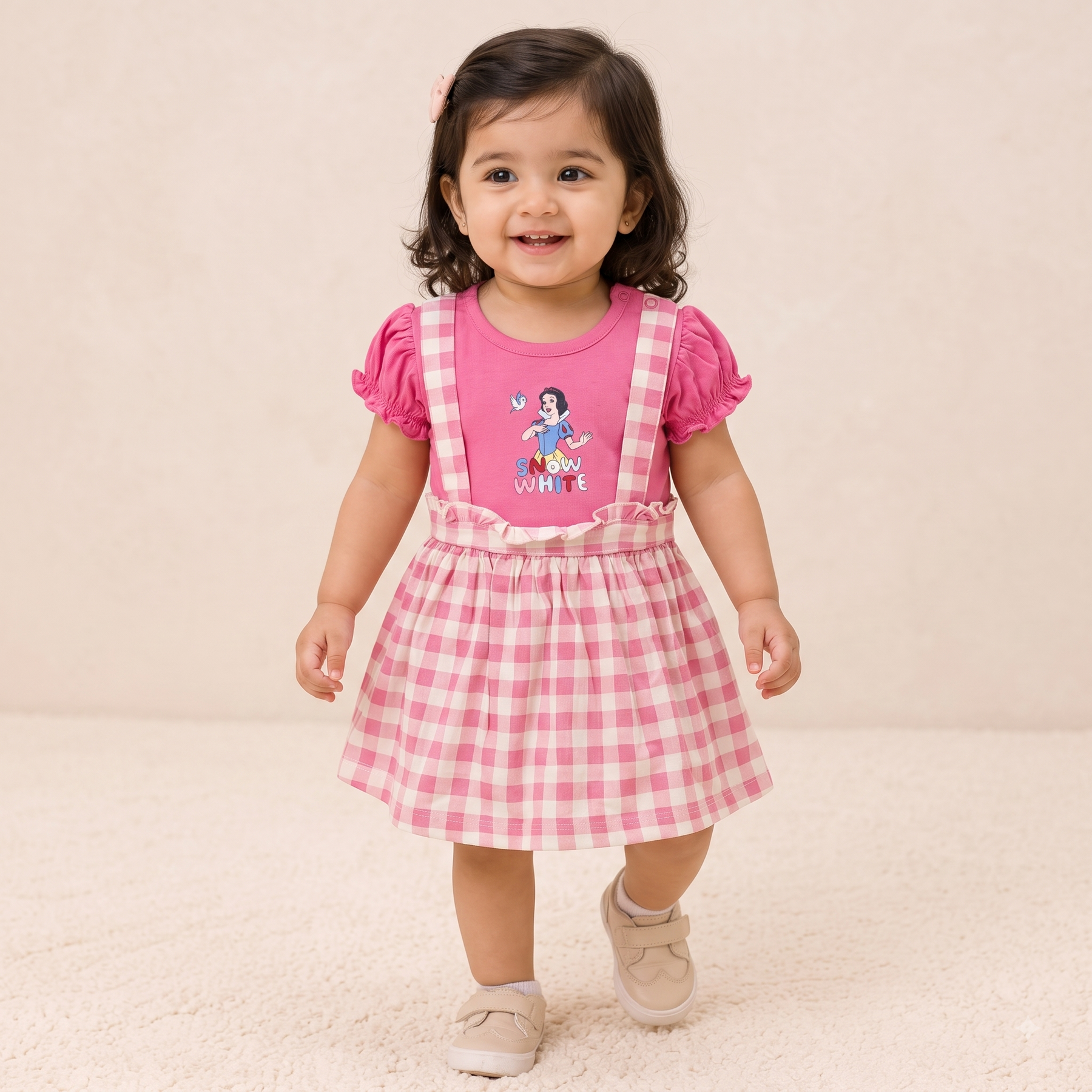 Baby Girls Sky Blue Donald Duck Gingham Pinafore Dress