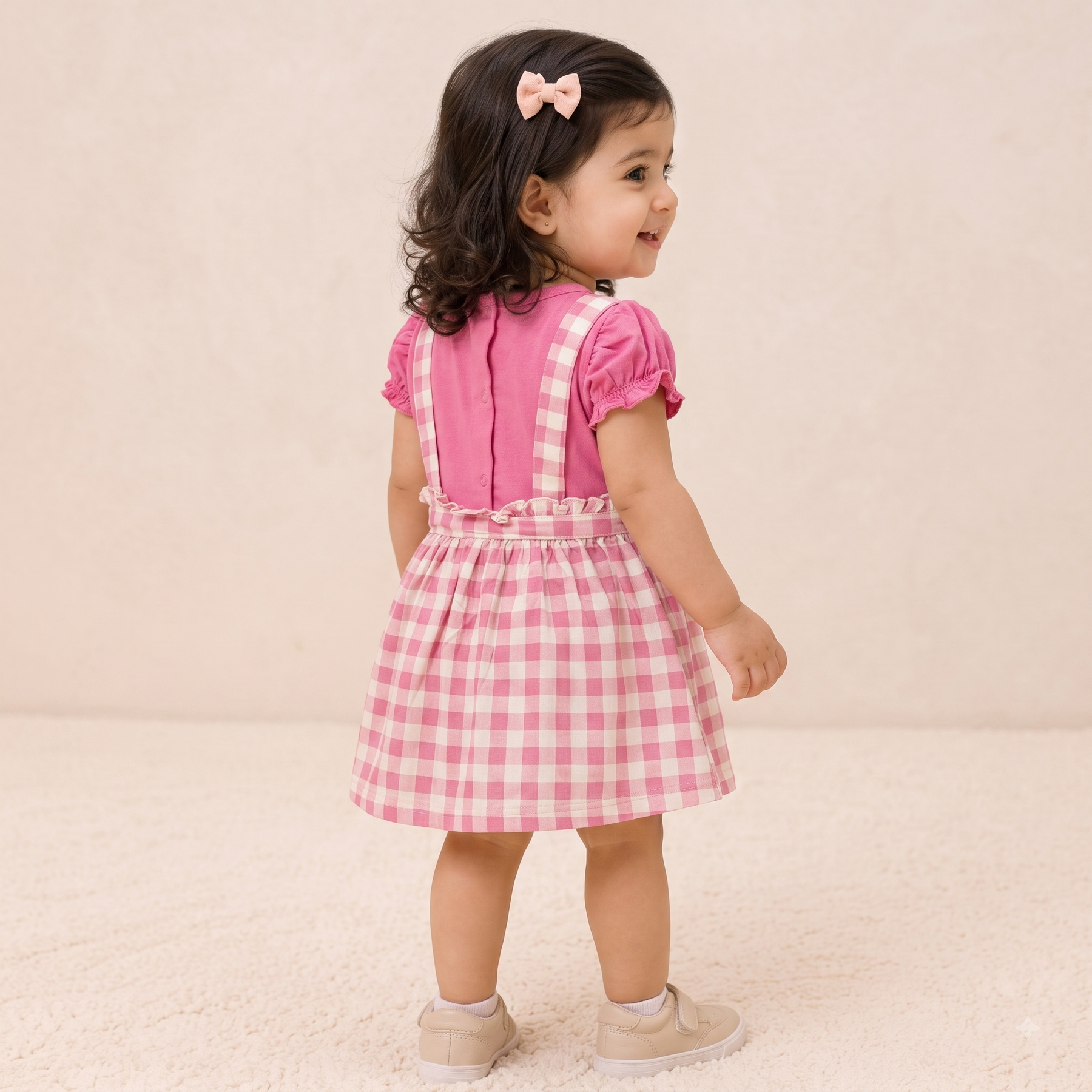 Baby Girls Sky Blue Donald Duck Gingham Pinafore Dress