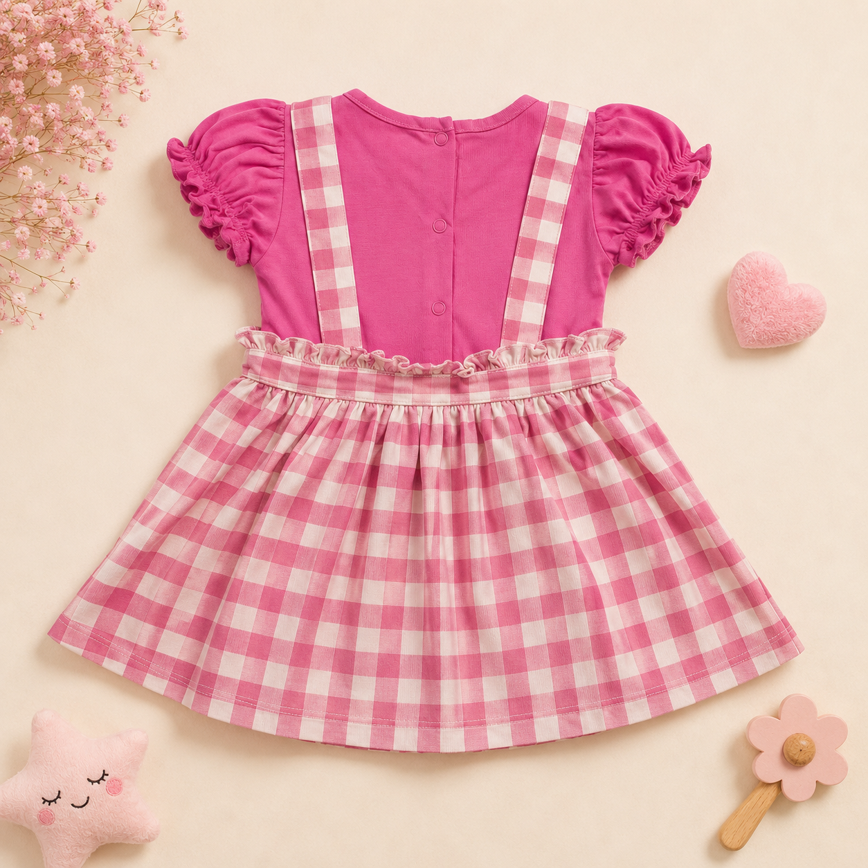 Baby Girls Sky Blue Donald Duck Gingham Pinafore Dress