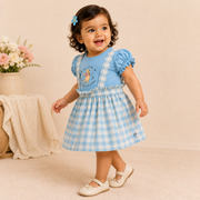 Baby Girls Sky Blue Winnie the Pooh Gingham Pinafore Dress