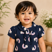 Baby Girls Maroon Bow Print Peter Pan Collar Top and Shorts Set