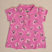 Baby Girls Maroon Bow Print Peter Pan Collar Top and Shorts Set