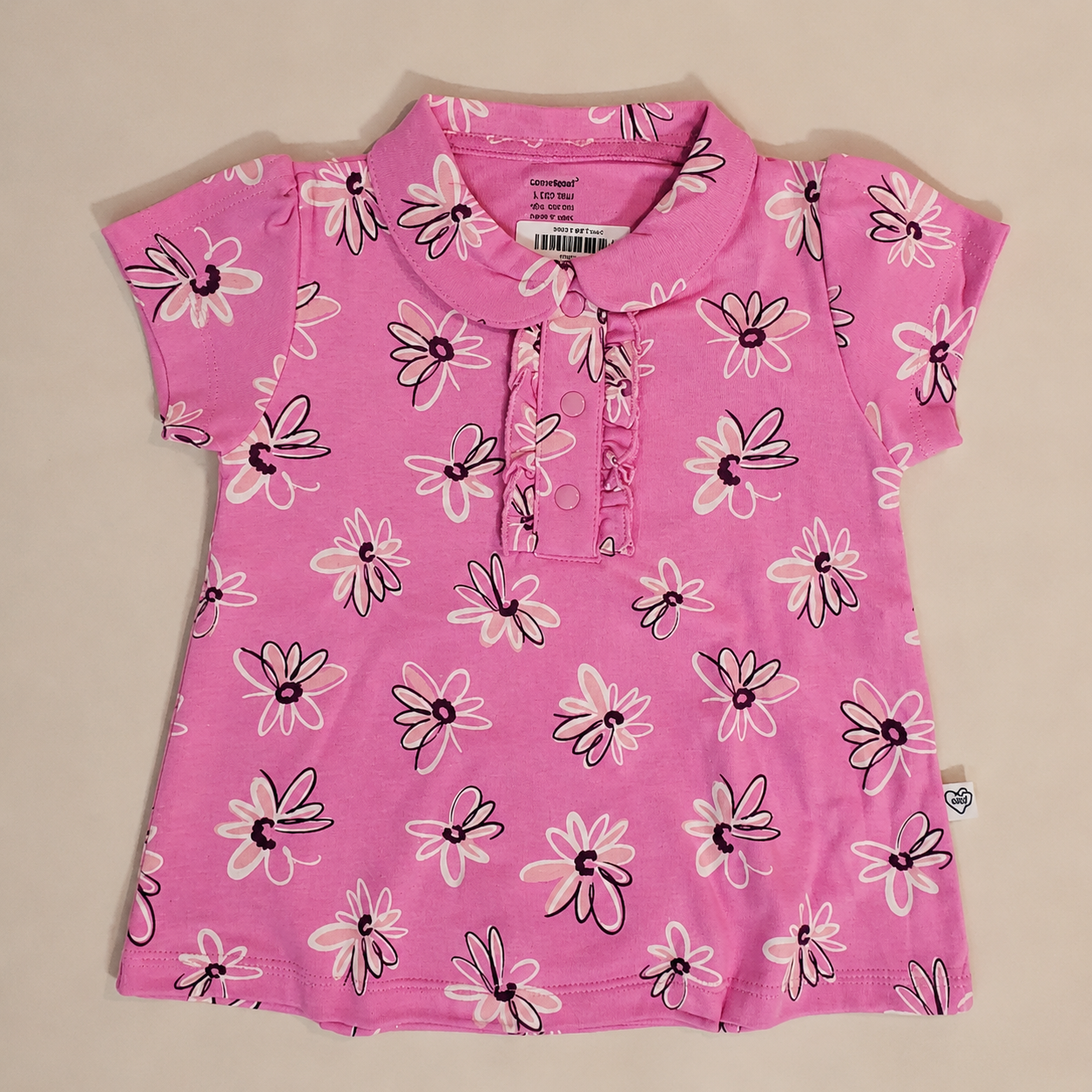 Baby Girls Maroon Bow Print Peter Pan Collar Top and Shorts Set