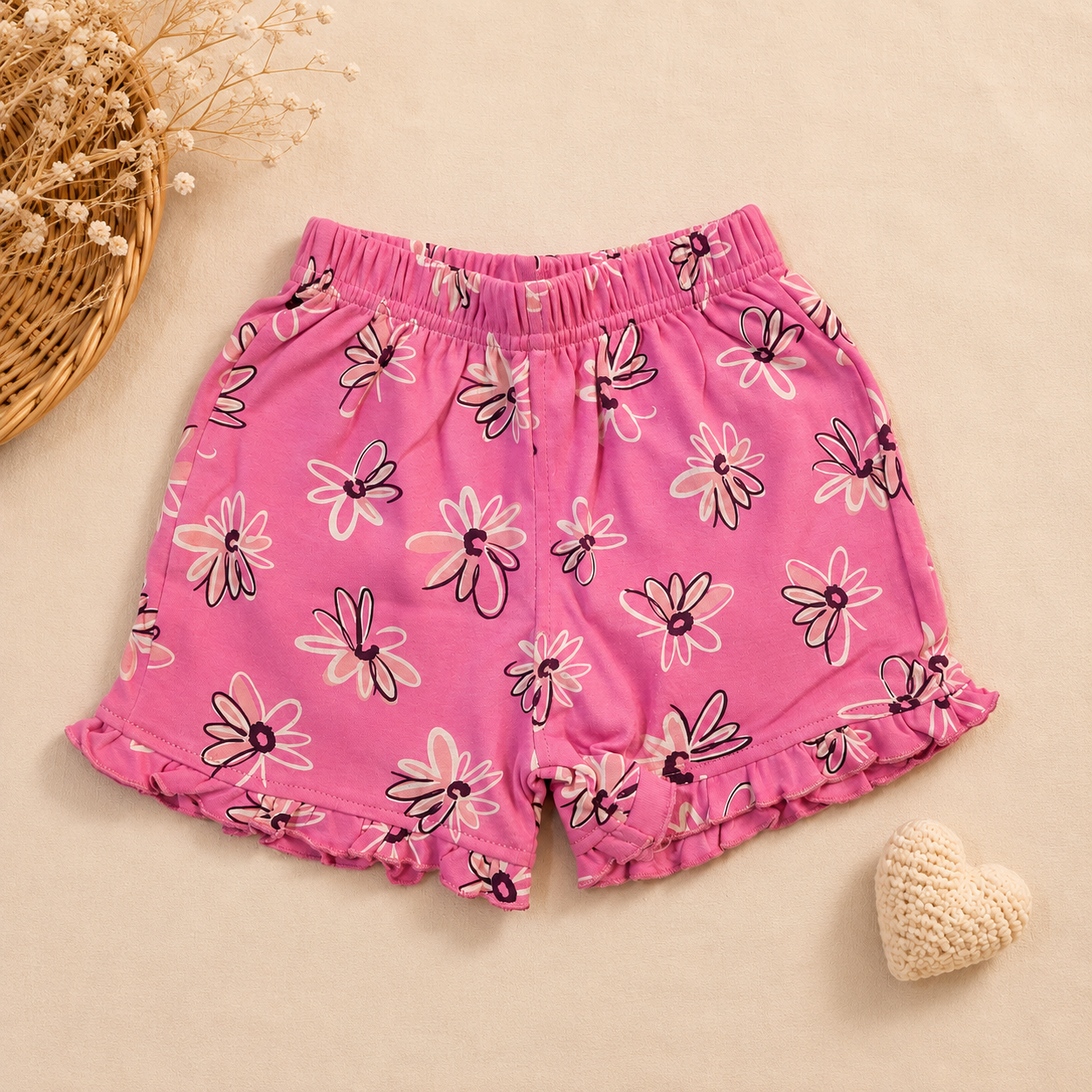 Baby Girls Maroon Bow Print Peter Pan Collar Top and Shorts Set