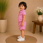 Baby Girls Navy Blue Rainbow Print Peter Pan Collar Top and Shorts Set