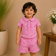 Baby Girls Navy Blue Rainbow Print Peter Pan Collar Top and Shorts Set