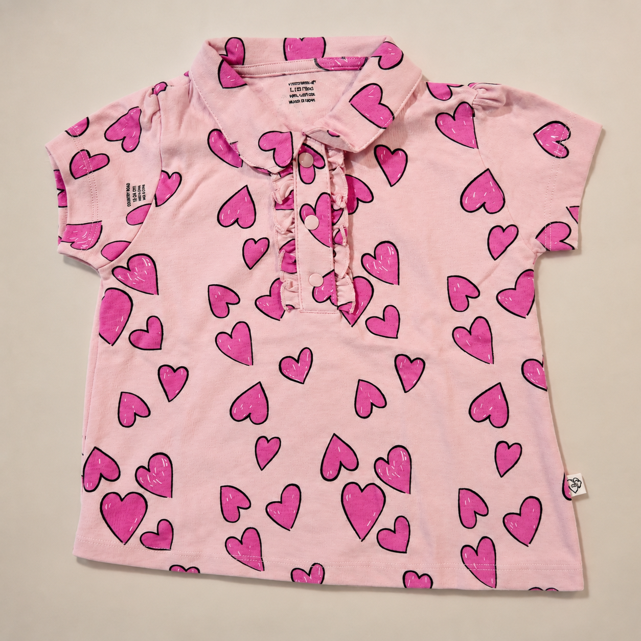 Baby Girls Light Pink Heart Print Ruffle Sleeve Top and Shorts Set