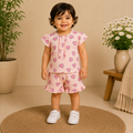 Baby Girls Light Pink Heart Print Ruffle Sleeve Top and Shorts Set
