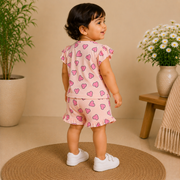 Baby Girls Light Pink Heart Print Ruffle Sleeve Top and Shorts Set