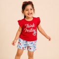Think Positive Cotton Top & Floral Shorts Co-ord Set for Girls