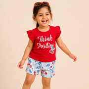 Think Positive Cotton Top & Floral Shorts Co-ord Set for Girls