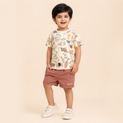 Safari Animal Print Cotton T-Shirt & Shorts Co-ord Set for Boys