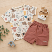 Safari Animal Print Cotton T-Shirt & Shorts Co-ord Set for Boys