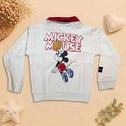 Boys Cream & Maroon Mickey Mouse Basketball Polo Sweatshirt & Jogger Set