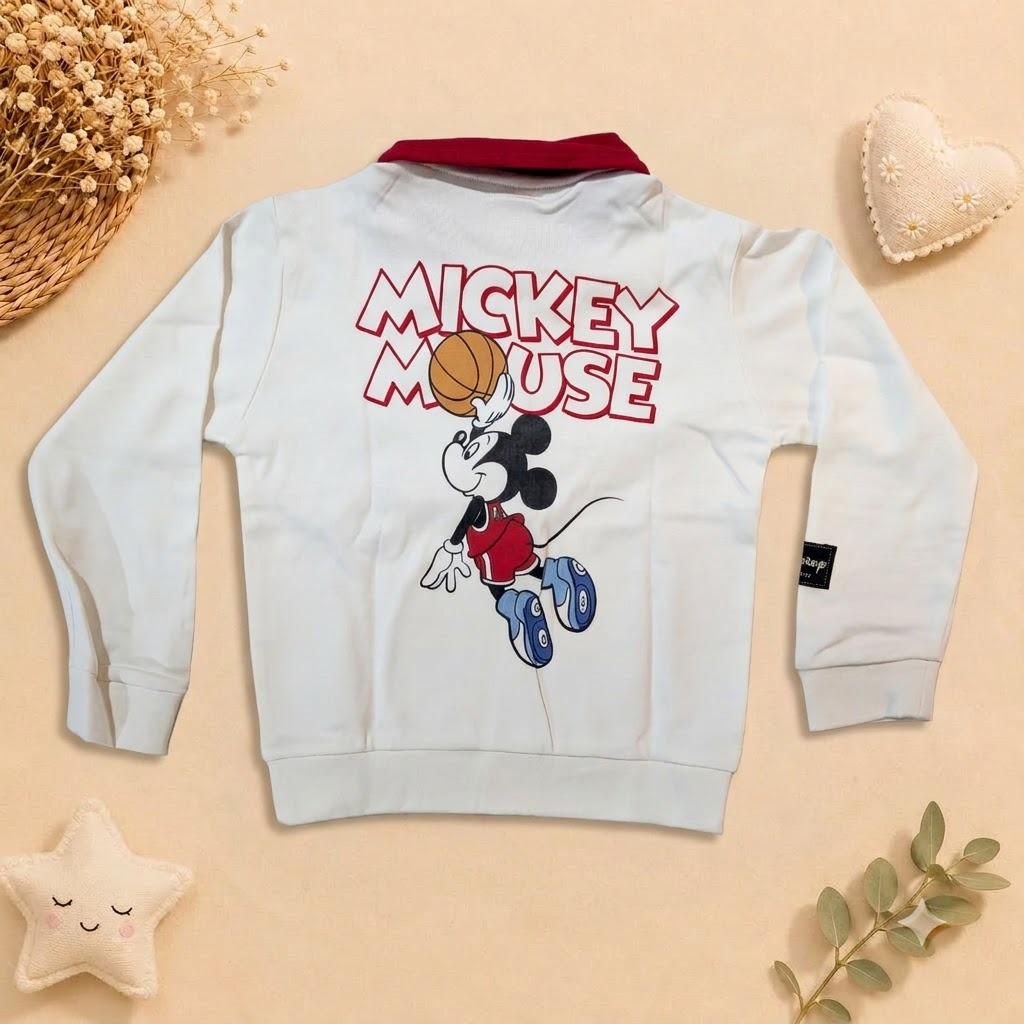 Boys Cream & Maroon Mickey Mouse Basketball Polo Sweatshirt & Jogger Set