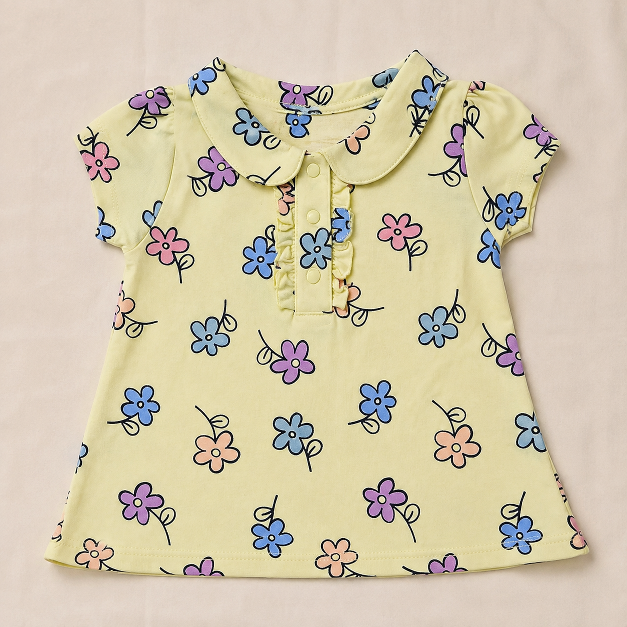 Baby Girls Pastel Yellow Multi Floral Ruffle Sleeve Top and Shorts Set
