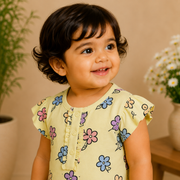 Baby Girls Pastel Yellow Multi Floral Ruffle Sleeve Top and Shorts Set