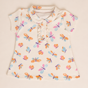 Baby Girls Peach Dragonfly & Butterfly Print Peter Pan Collar Top and Shorts Set