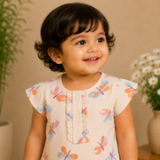 Baby Girls Peach Dragonfly & Butterfly Print Peter Pan Collar Top and Shorts Set