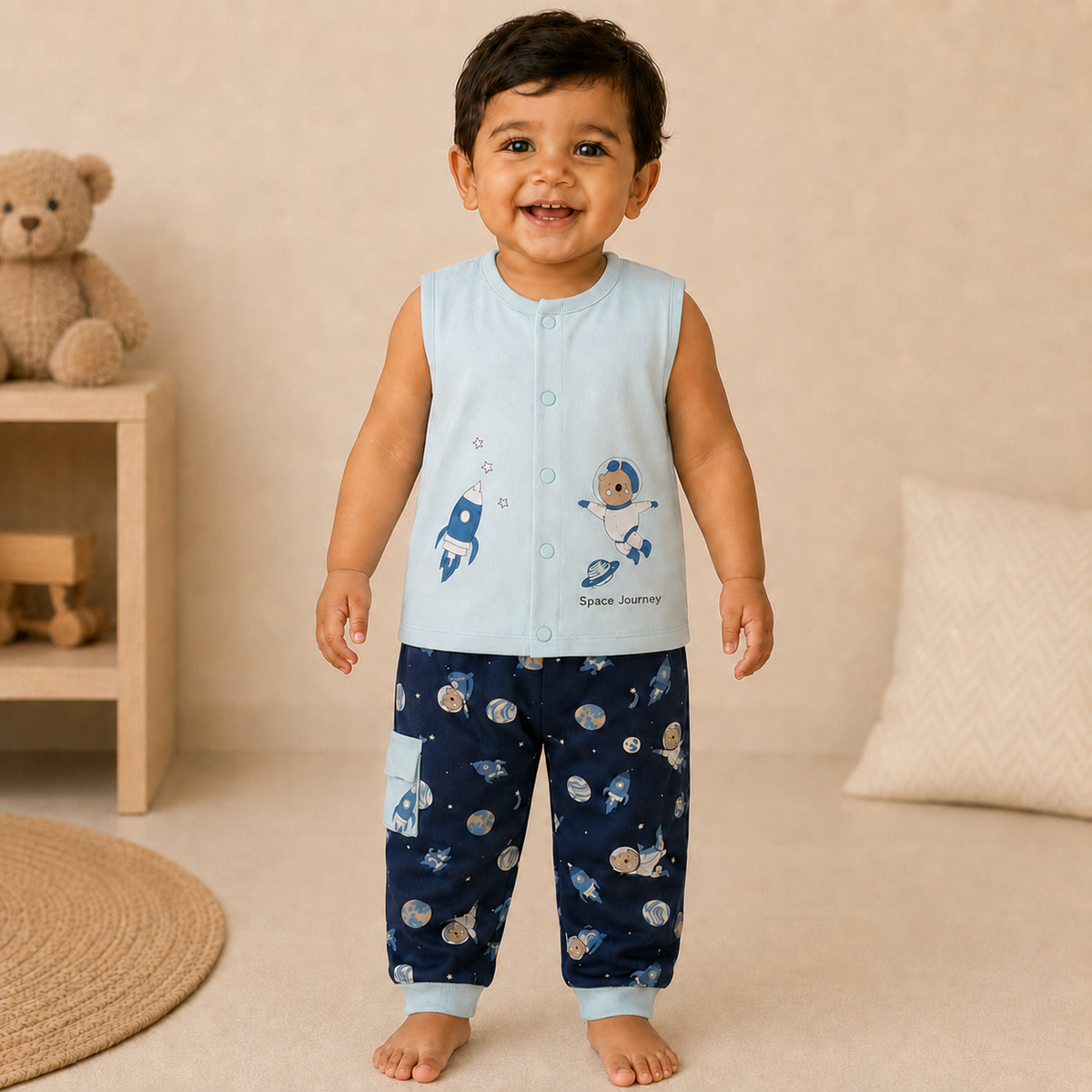 Boys Rust Orange Construction Crew 3-Piece Cotton Set