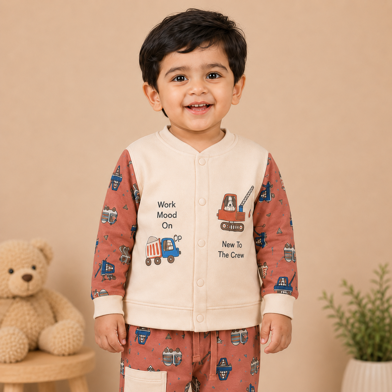 Boys Rust Orange Construction Crew 3-Piece Cotton Set