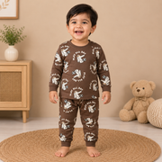 Boys Brown Football Elephant 3-Piece Cotton Loungewear Set