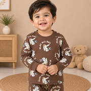 Boys Brown Football Elephant 3-Piece Cotton Loungewear Set