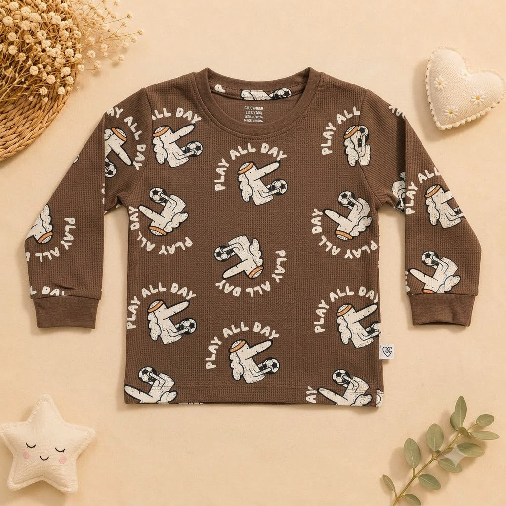 Boys Brown Football Elephant 3-Piece Cotton Loungewear Set