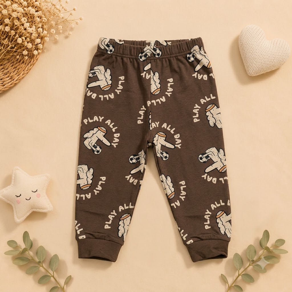 Boys Brown Football Elephant 3-Piece Cotton Loungewear Set