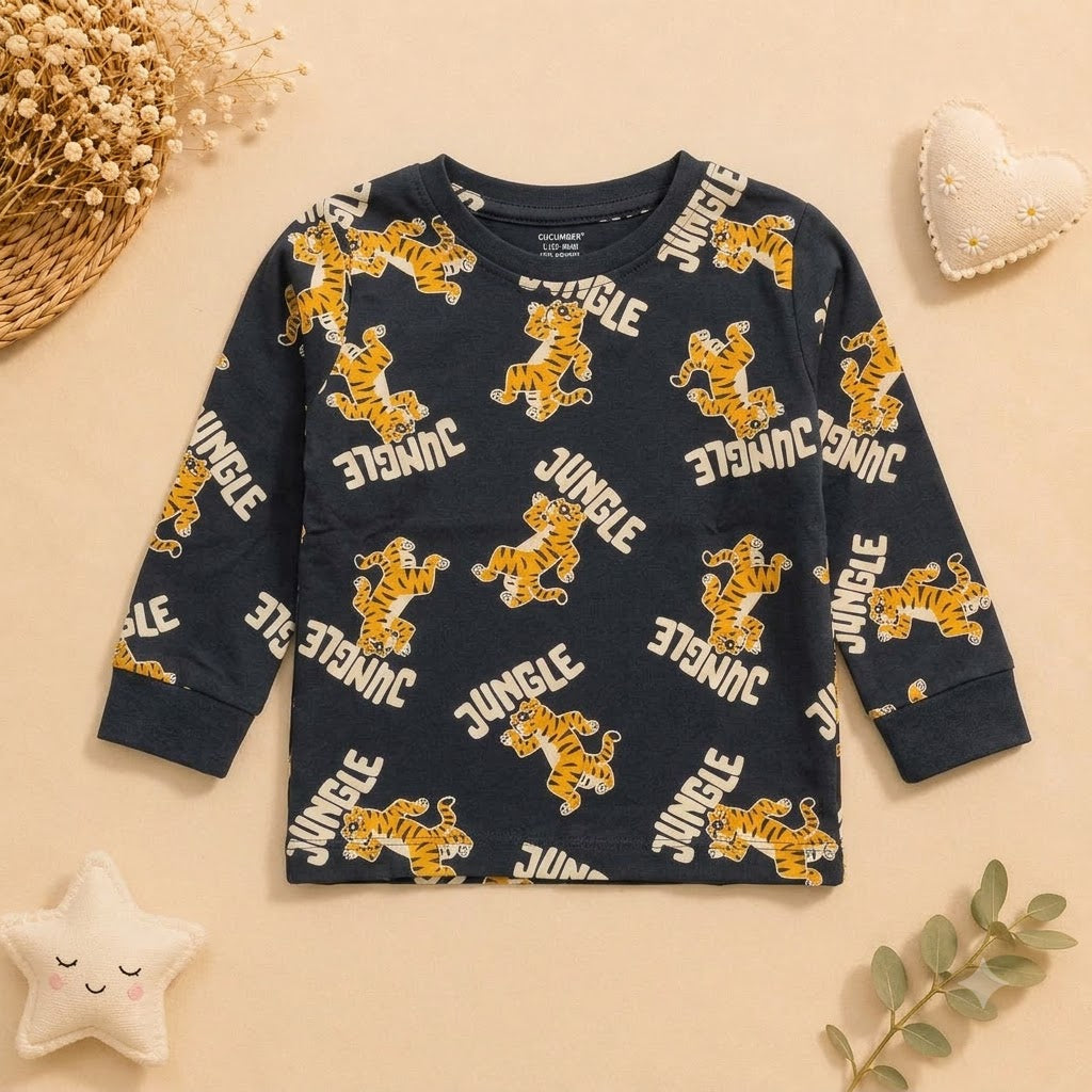 Boys Charcoal Jungle Tiger Cotton Loungewear Set