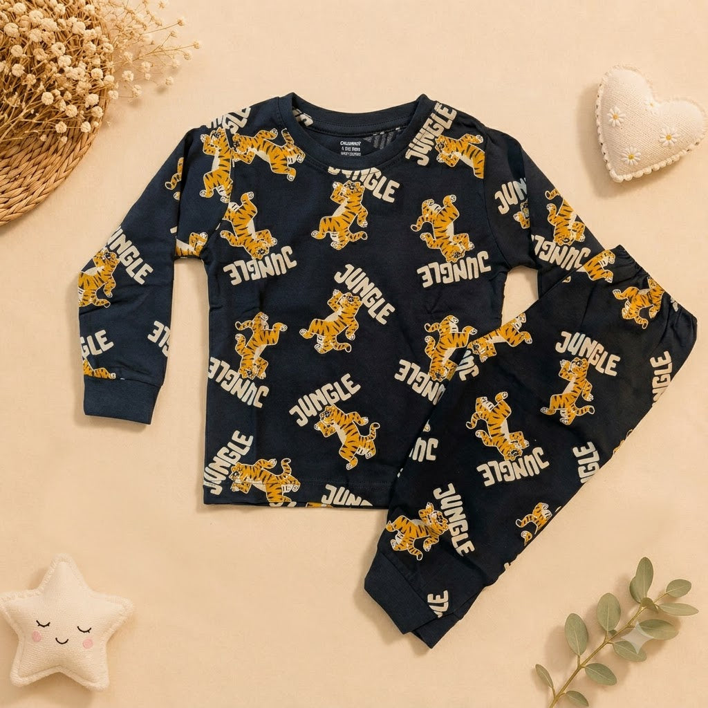 Boys Charcoal Jungle Tiger Cotton Loungewear Set