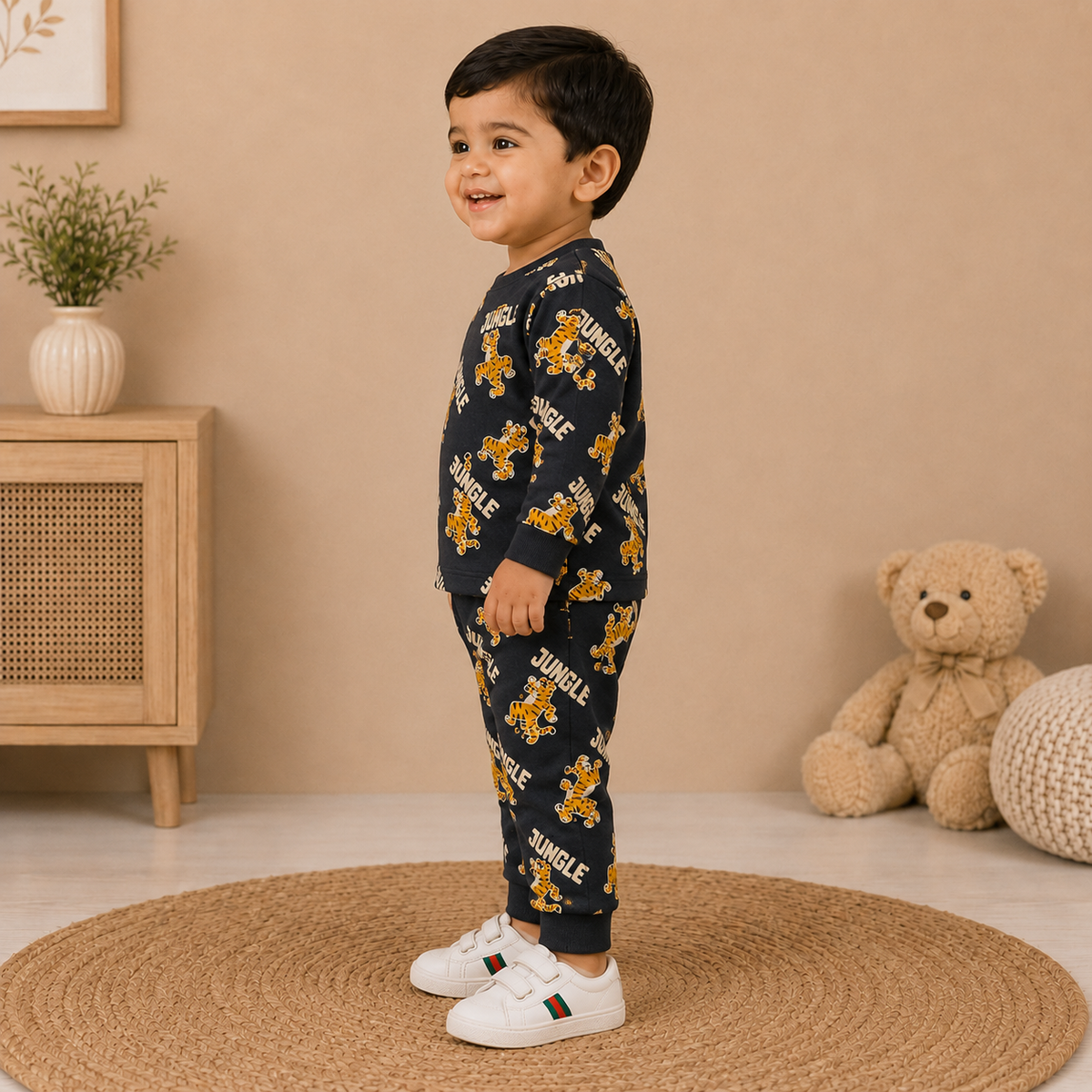 Boys Charcoal Jungle Tiger Cotton Loungewear Set