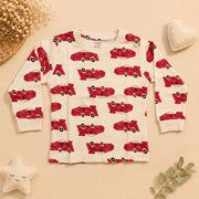 Boys Cream Red Race Car Cotton Loungewear Set
