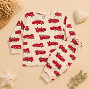 Boys Cream Red Race Car Cotton Loungewear Set