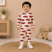Boys Cream Red Race Car Cotton Loungewear Set