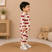 Boys Cream Red Race Car Cotton Loungewear Set