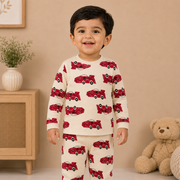 Boys Cream Red Race Car Cotton Loungewear Set