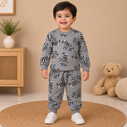 Boys Grey Safari Zebra Cotton Loungewear Set