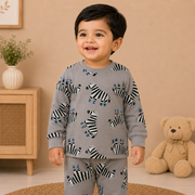 Boys Grey Safari Zebra Cotton Loungewear Set
