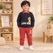 Boys Charcoal Grey & Rust Red Lion King Simba Polo Sweatshirt & Jogger Set
