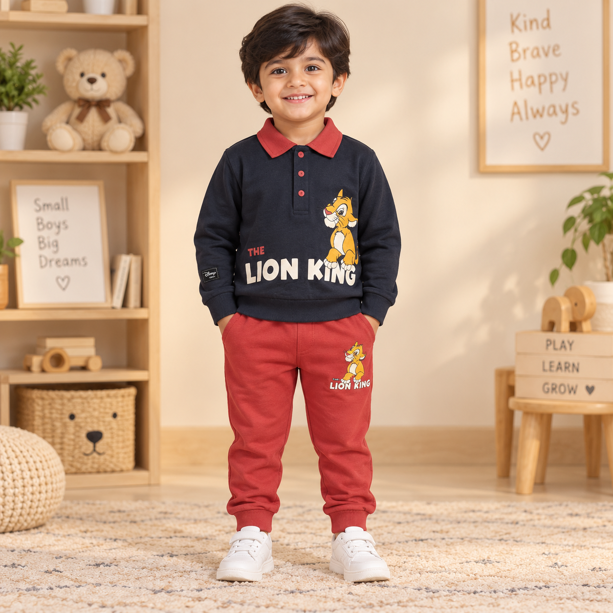 Boys Charcoal Grey & Rust Red Lion King Simba Polo Sweatshirt & Jogger Set