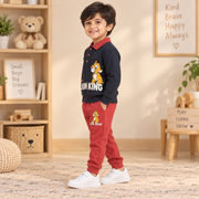 Boys Charcoal Grey & Rust Red Lion King Simba Polo Sweatshirt & Jogger Set