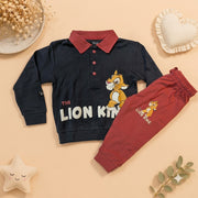 Boys Charcoal Grey & Rust Red Lion King Simba Polo Sweatshirt & Jogger Set