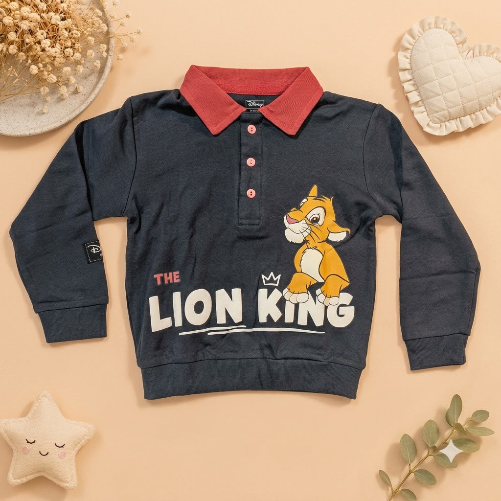 Boys Charcoal Grey & Rust Red Lion King Simba Polo Sweatshirt & Jogger Set