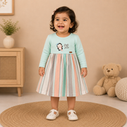 Baby Girls Mint Green Striped Penguin Frock