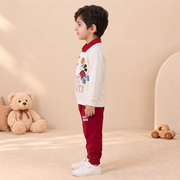 Boys Cream & Maroon Mickey Mouse Polo Sweatshirt & Jogger Set